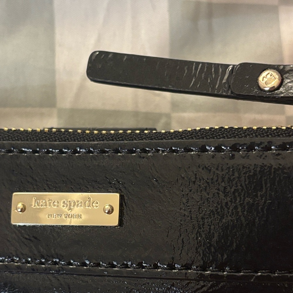 Kate Spade Glossy Black Leather Wristlet with Gold Ring — Storybook Lining - Picture 2 of 16